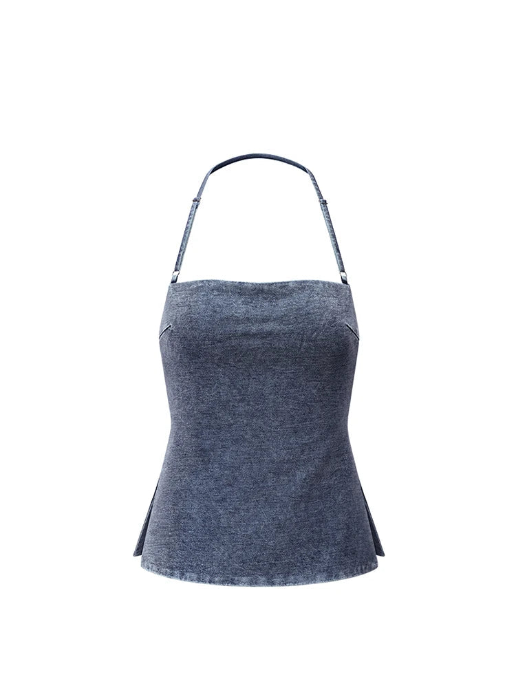 Denim Blue Halter Korean Top