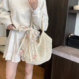 Summer Beach Tote Bag Solid Color Crochet