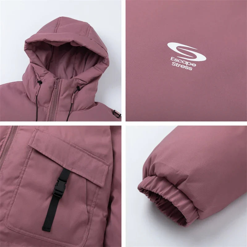 Front Pockets Hooded Pink Parka Jacket