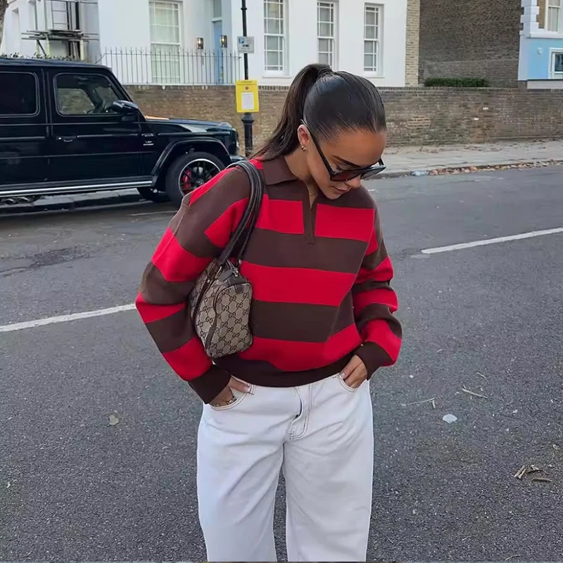 Women's Polo Stripped Colorful Sweater