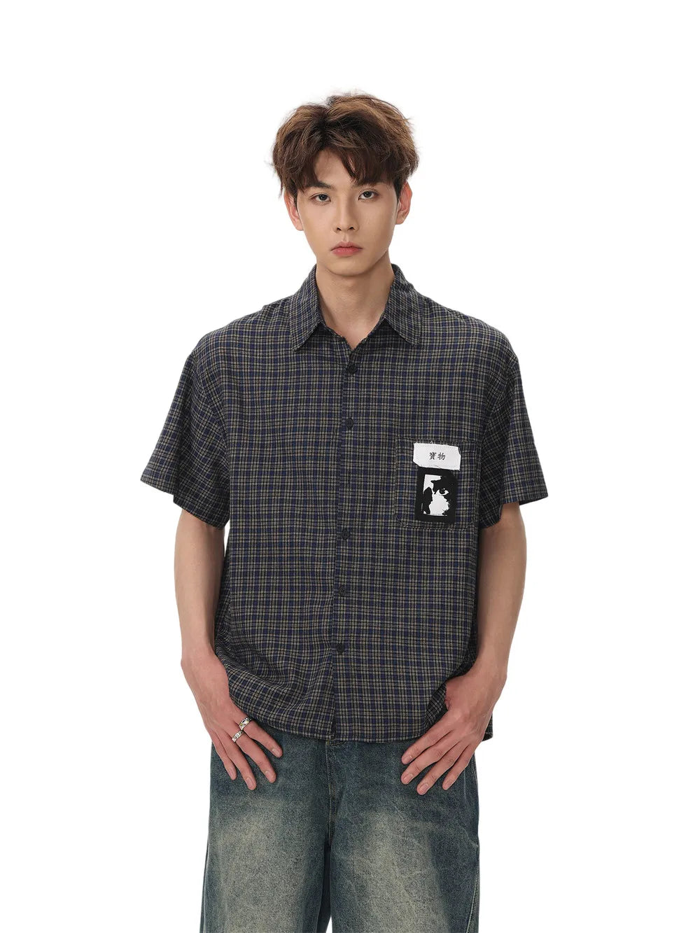 Casual Retro Graffiti Plaid Shirt