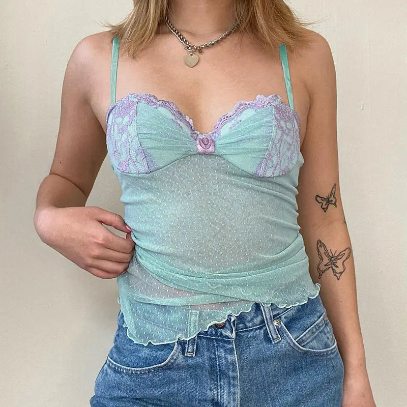 Sexy Mermaid Polka Dot Sheer Crop Top