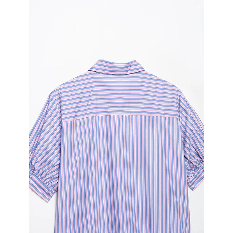Sequined Striped Crop Women Blue Shirt