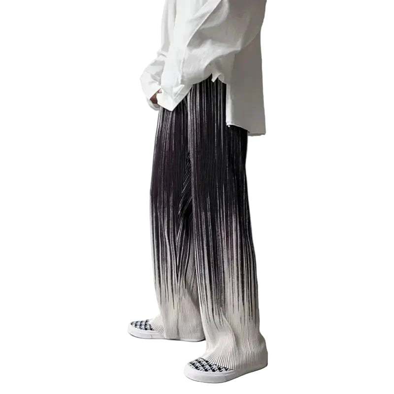 Silk Pleated Wide Leg Abstract Pants