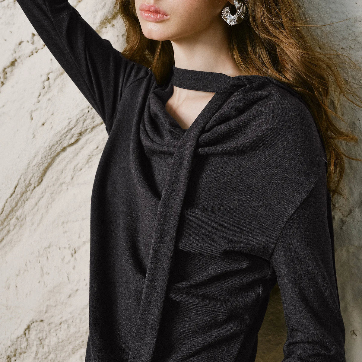 Ribbon Cowl Neck Top