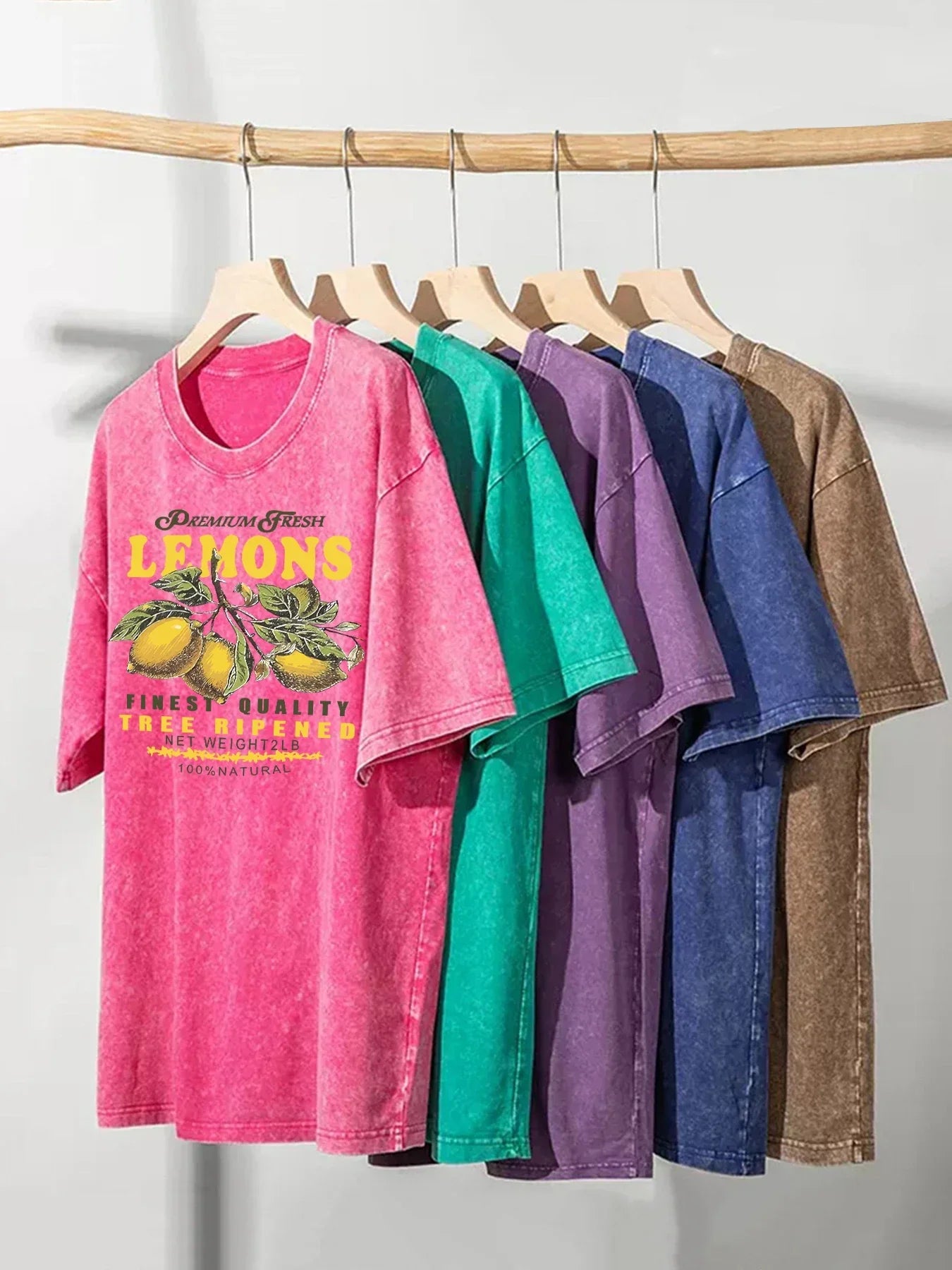 Fresh Lemon Fruit Print Washed T-Shirt