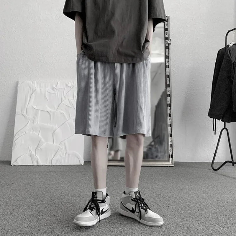 Casual Oversized Grey Pleated Shorts
