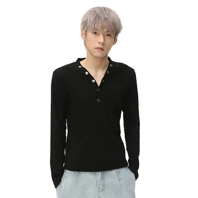 Knitting V-Neck Slim Fit T-Shirt