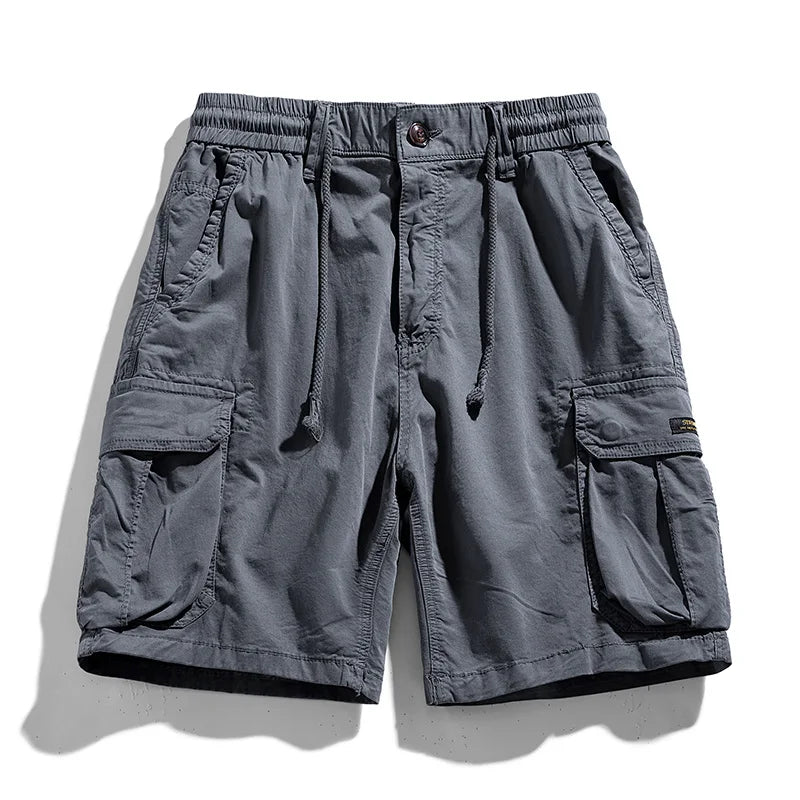 Solid Elastic Waist  Multi Pocket Short