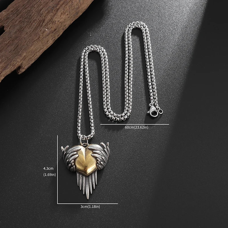 Angel Wings Heart Pendant Necklace