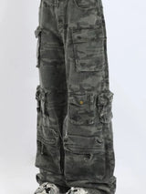 Retro Camouflage Wide Leg Cargo Pants