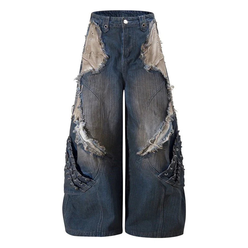 Cyberpunk Patchwork Distressed Jeans