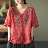 Vintage Embroidered V-Neck Floral T-Shirt
