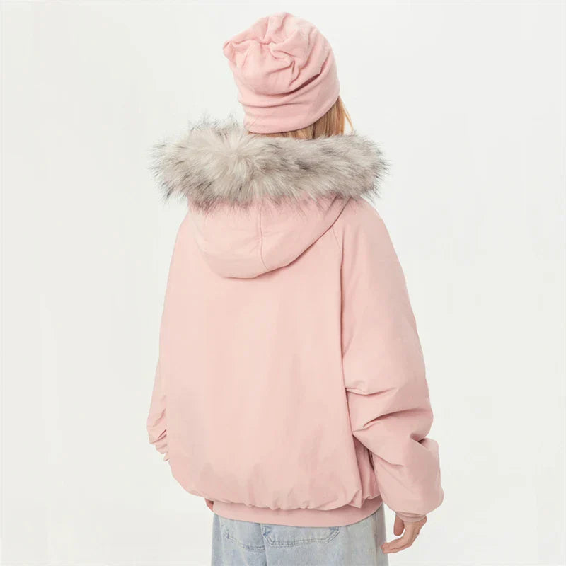 Gefütterte Pufferjacke aus Kunstfell
