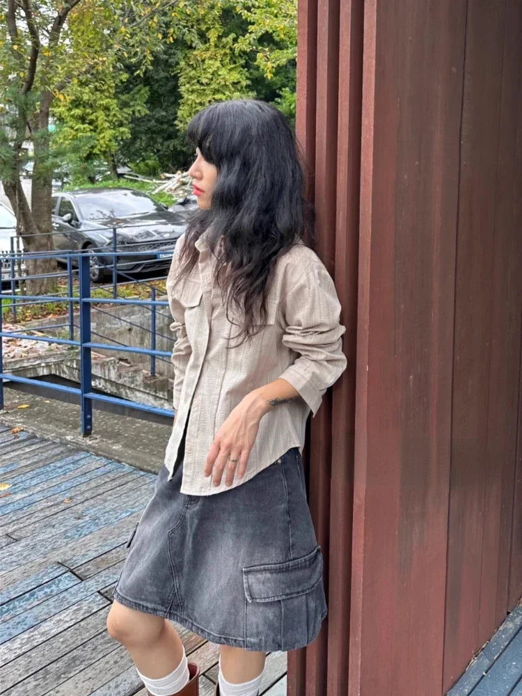 Camisa rayada estilo coreano Y2K