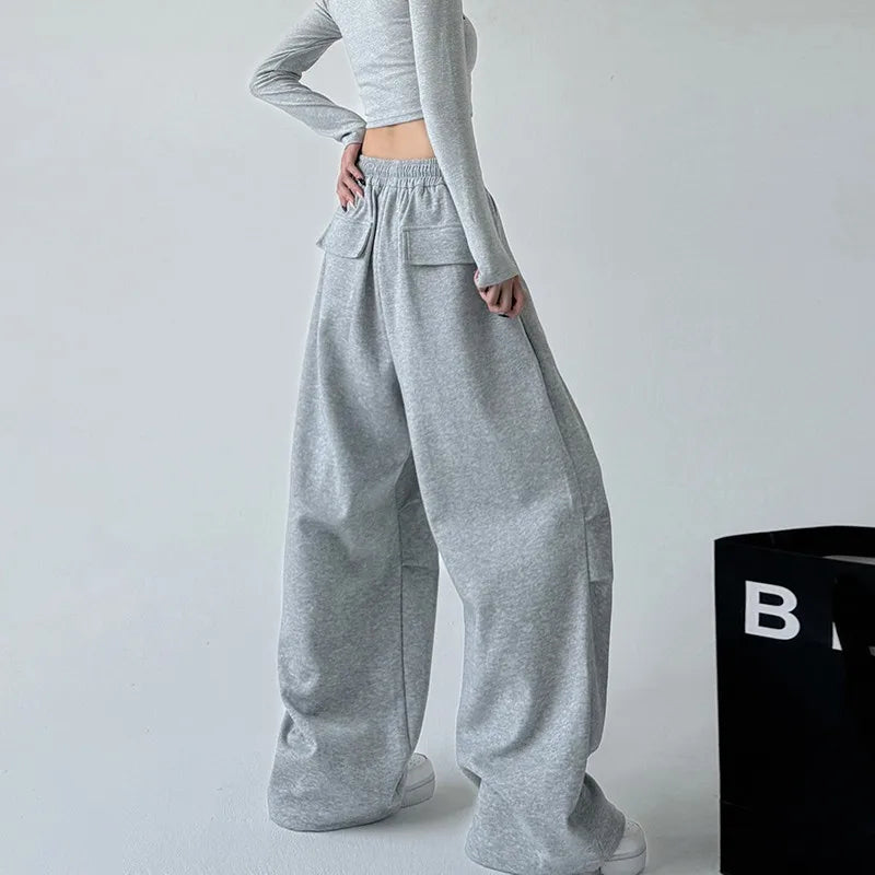 Graue weite Hose mit Kordelzug