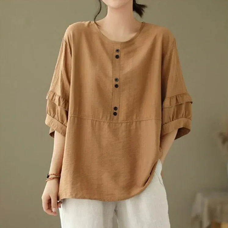 Camiseta de Color Liso Cómoda y de Corte Holgado