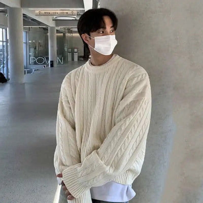 Basic Color Korean Style Round Collar Sweater