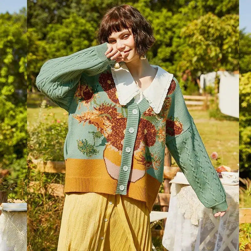 Van Gogh Sunflower Vintage Cardigan