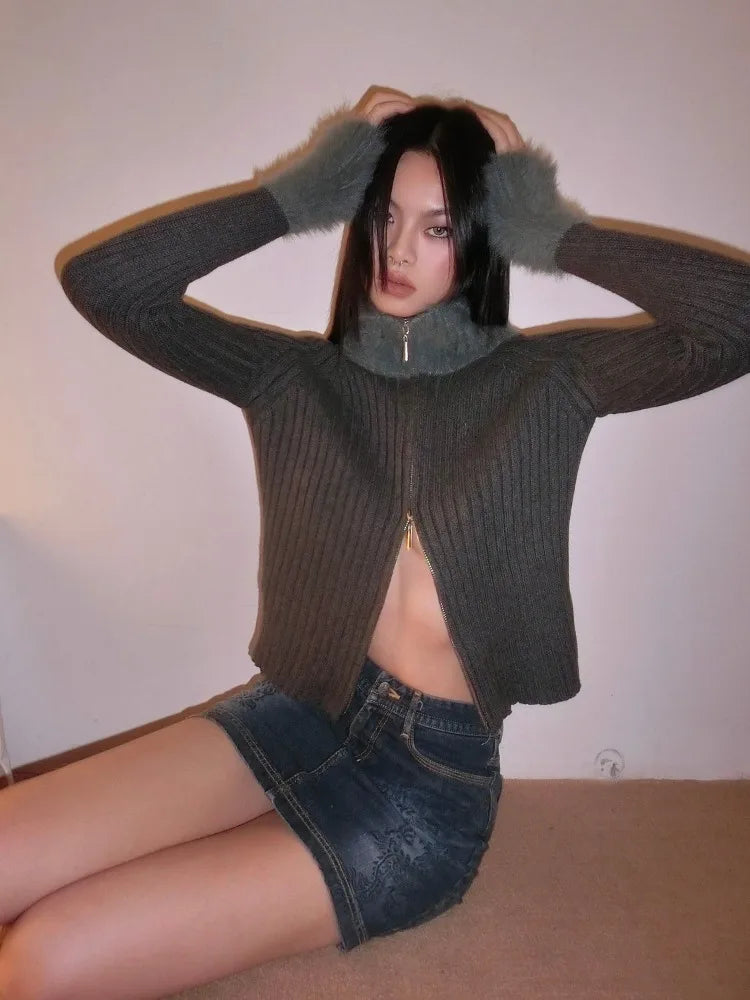 Fluffy Vintage Zipper Sweater