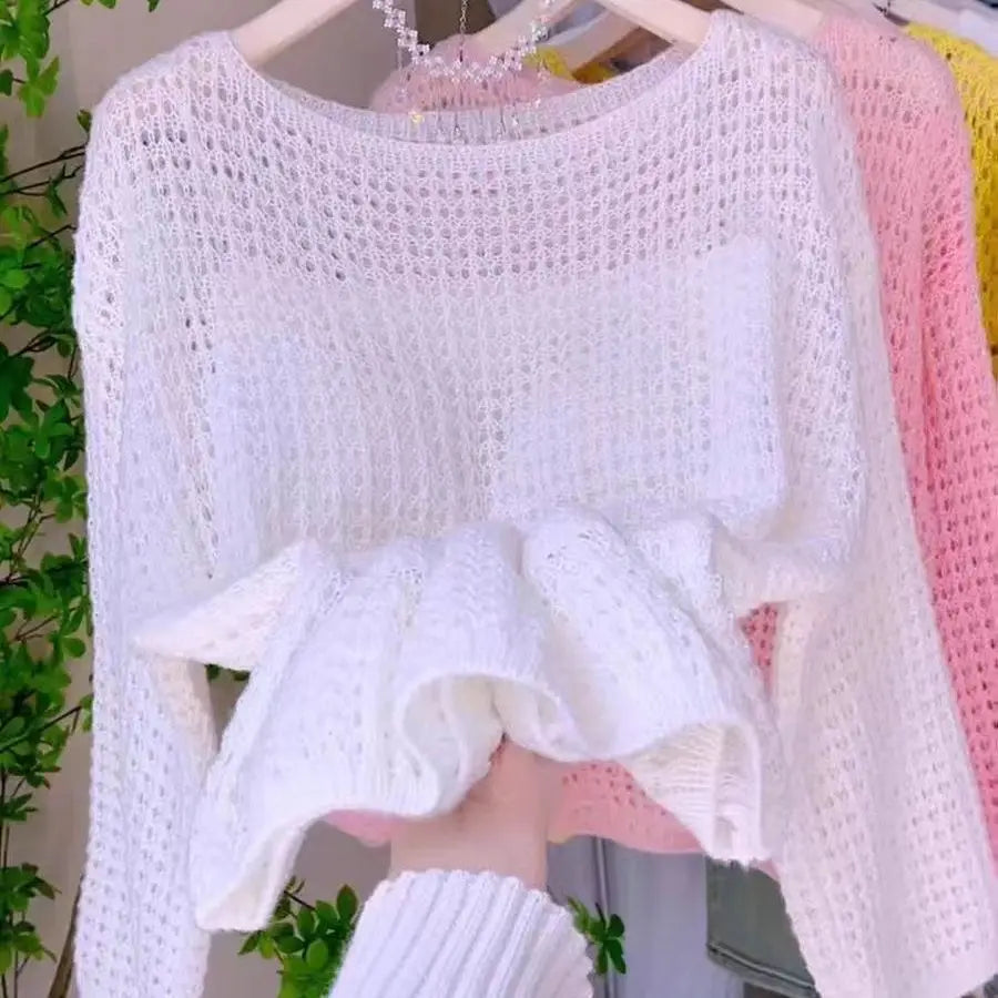 Handmade Hollowed Out Knitted Crochet Loose Sweater