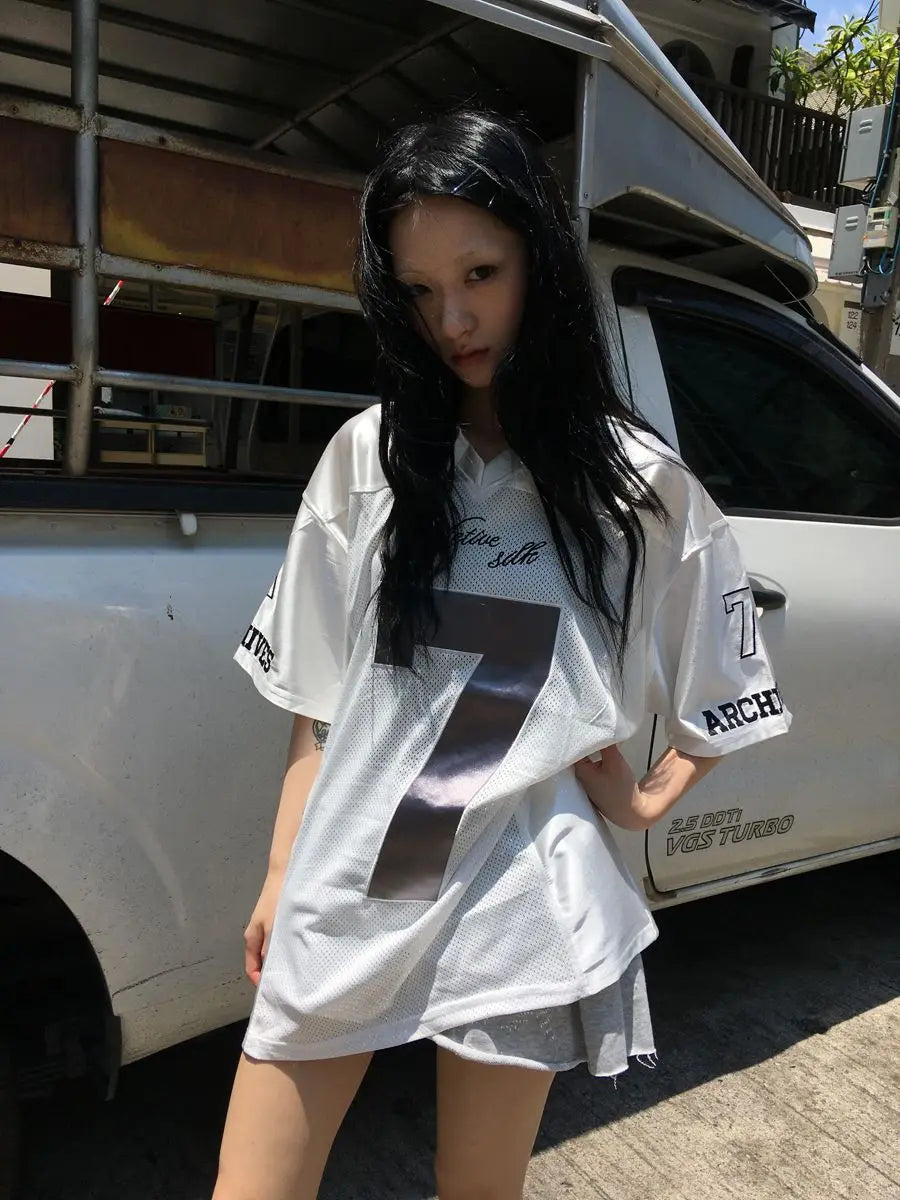 Y2K Silvery Oversize Hip Hop Graphic T-Shirt