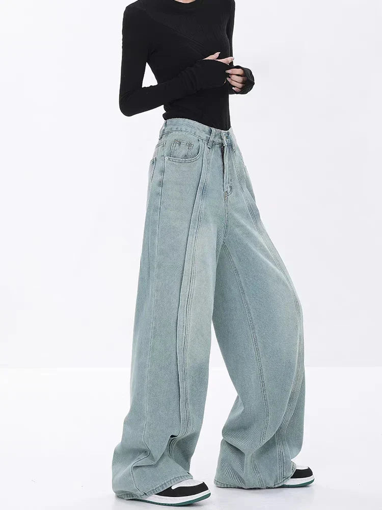 Vintage-Jeans mit hoher Taille in Blau und weitem Bein