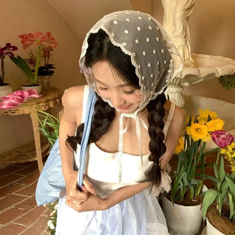 Lace White Polka Dot Women's Headscarf