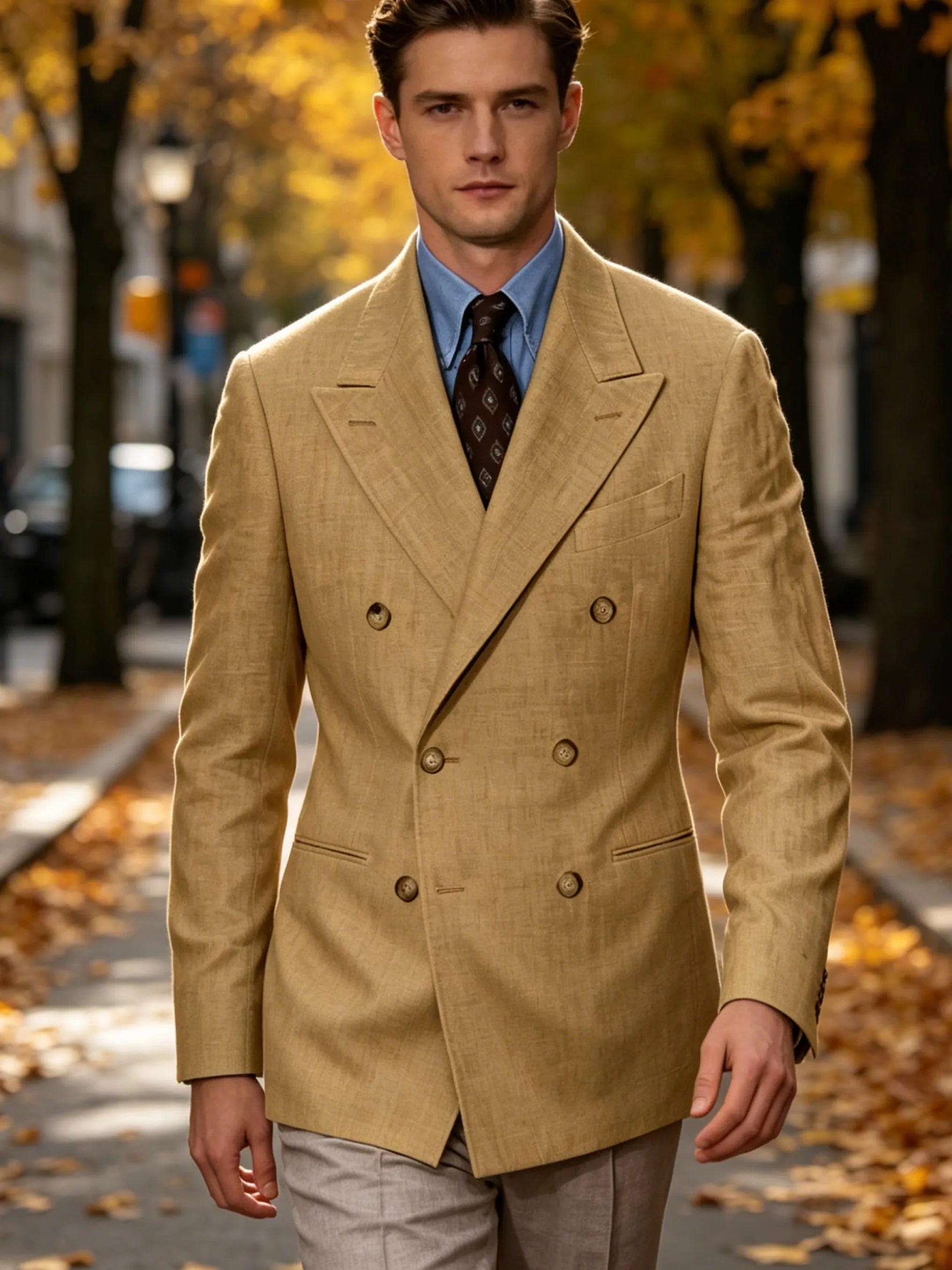 Double Breasted Linen Blend Blazer