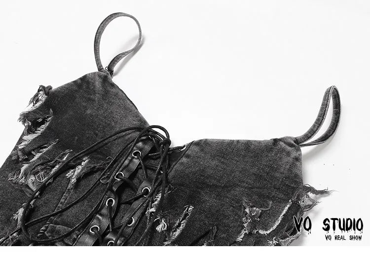 Women Dark Academia Denim Cami Halter Top