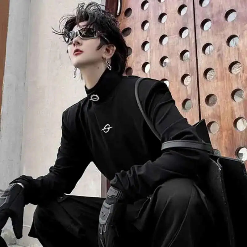 Chic Metal Buckle Turtleneck Long T-Shirt