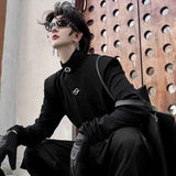 Chic Metal Buckle Turtleneck Long T-Shirt