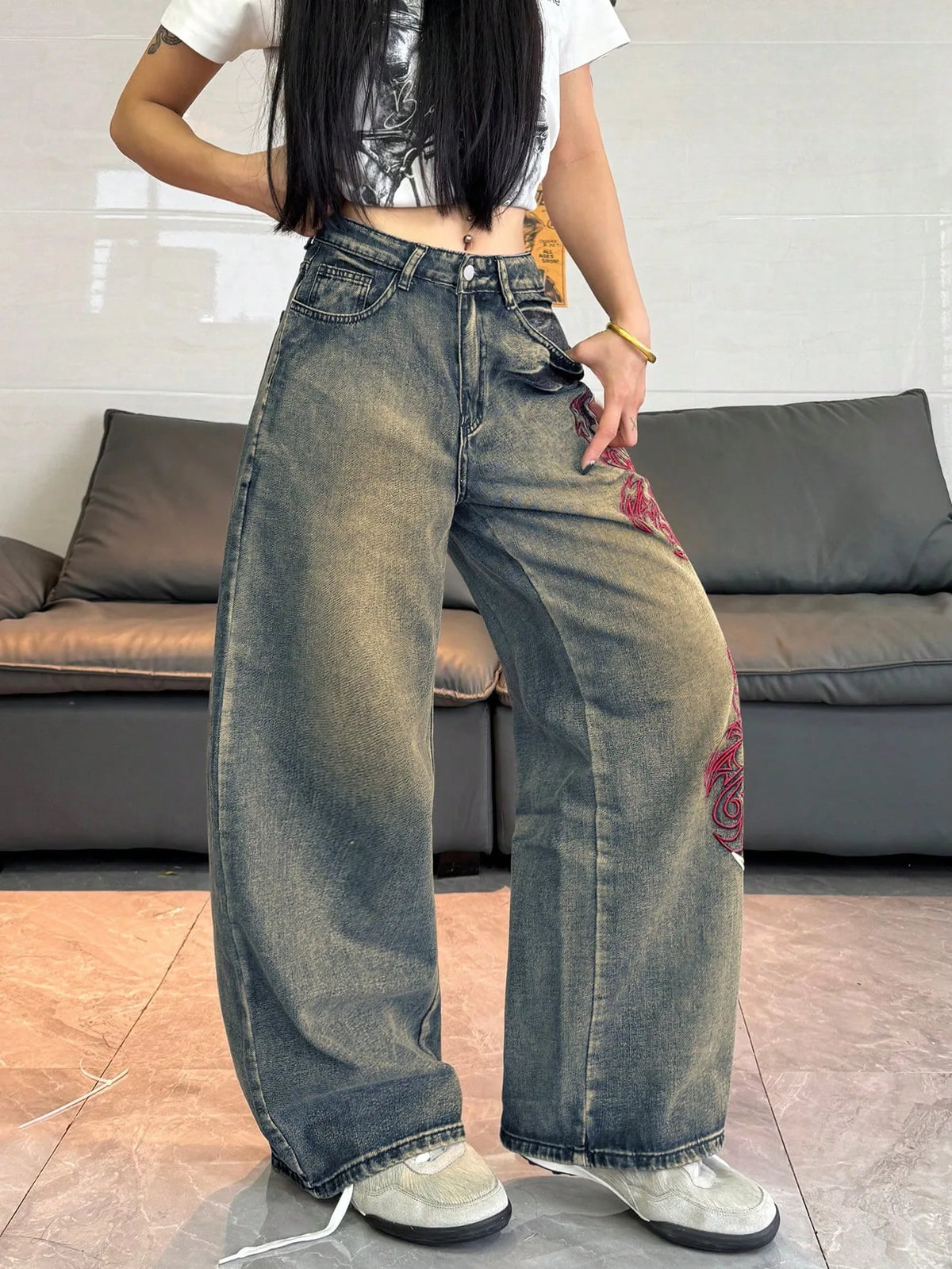 Y2K Spiral Washed Baggy Jeans