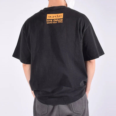 Vintage Porträtmuster Bedrucktes Schwarzes T-Shirt