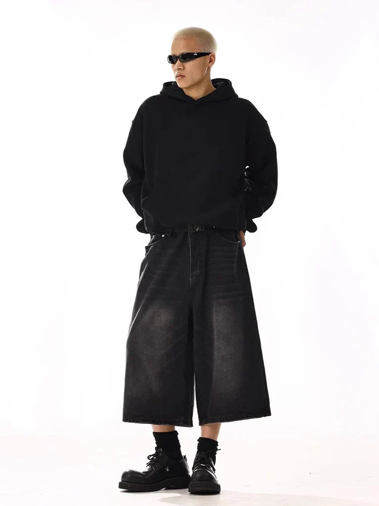 Black Plus Size Wide Leg Jorts