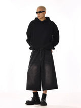 Black Plus Size Wide Leg Jorts