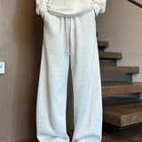Solid Black Elastic Waist Baggy Pants