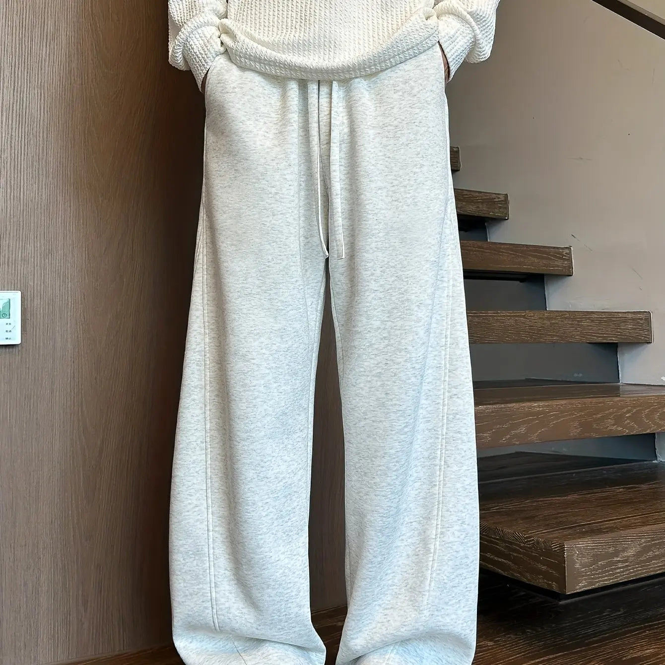 Solid Black Elastic Waist Baggy Pants