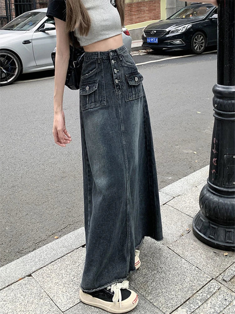 Acubi Vintage Blue Denim Maxi Skirt