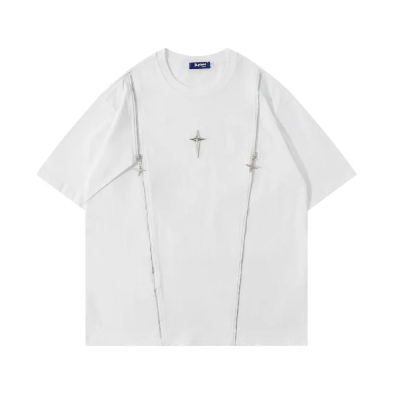 Camiseta de cuello redondo con retales metálicos