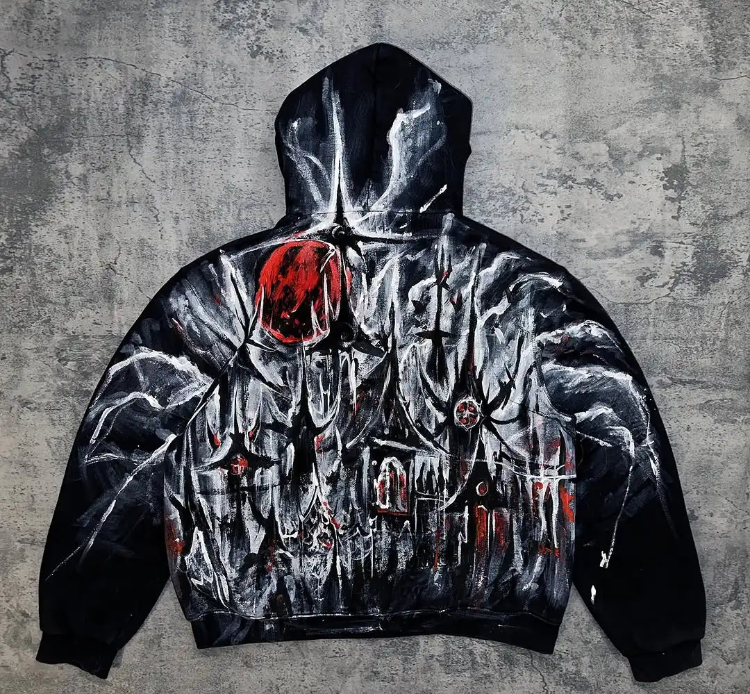 Sudadera con capucha grande lavada negra estilo gótico revival