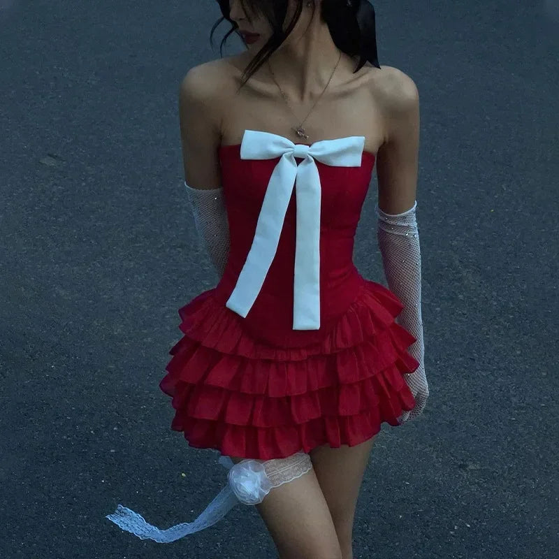 Coquette Red Strapless Bow Set