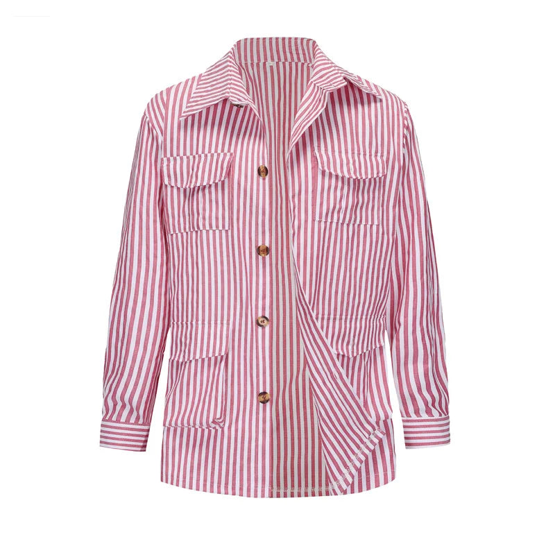 Luxury Long Sleeve Striped Pocket Shirt