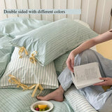 Double Sided Stripes Bow Cotton Pillow Case