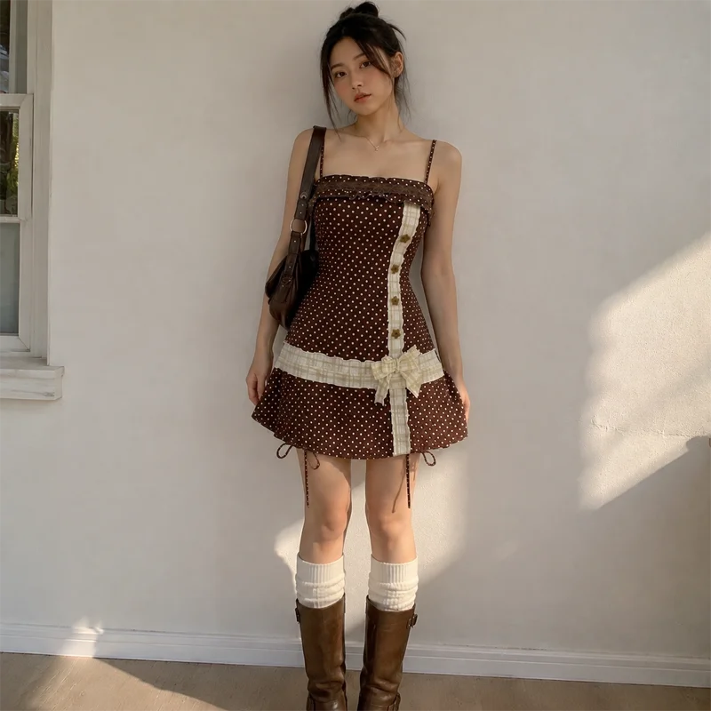 Dark Brown Polka Mini Dress