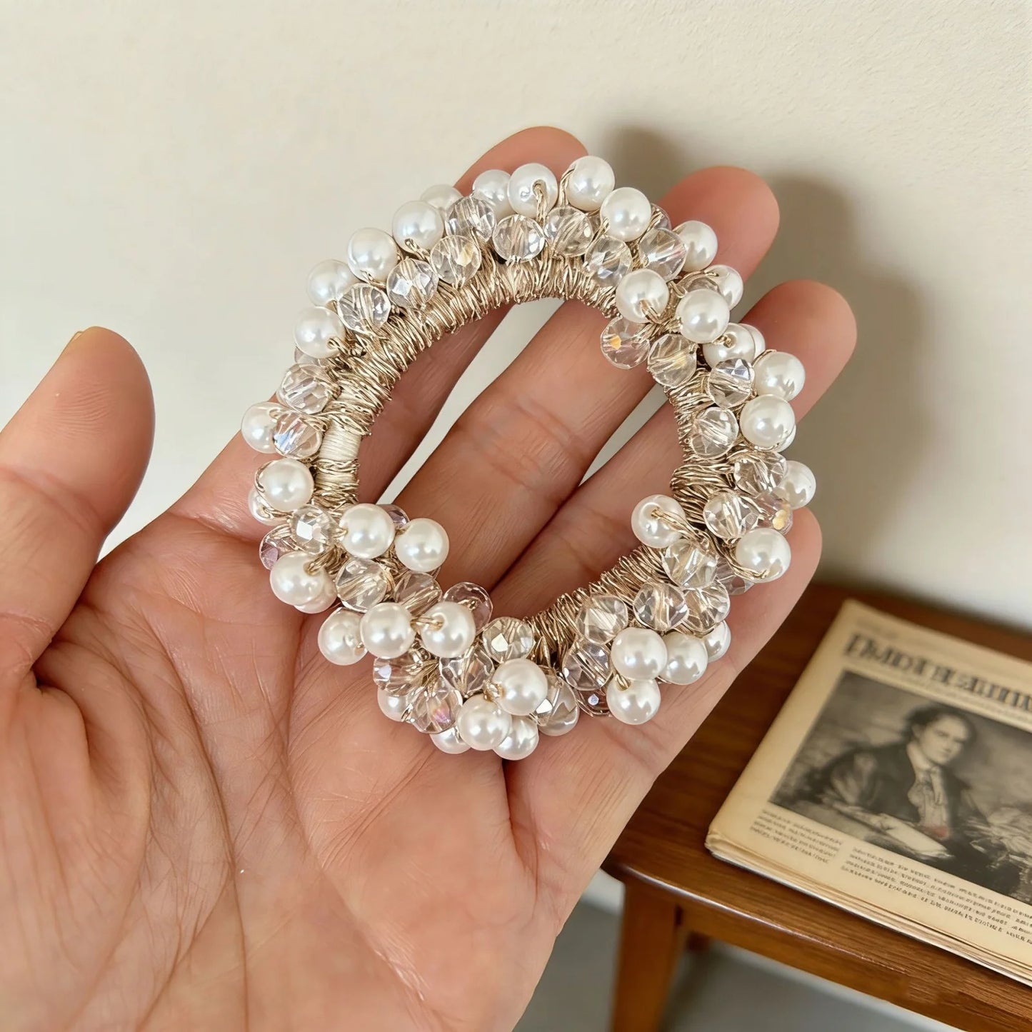 Faux Pearl Beaded Ponytail Holder