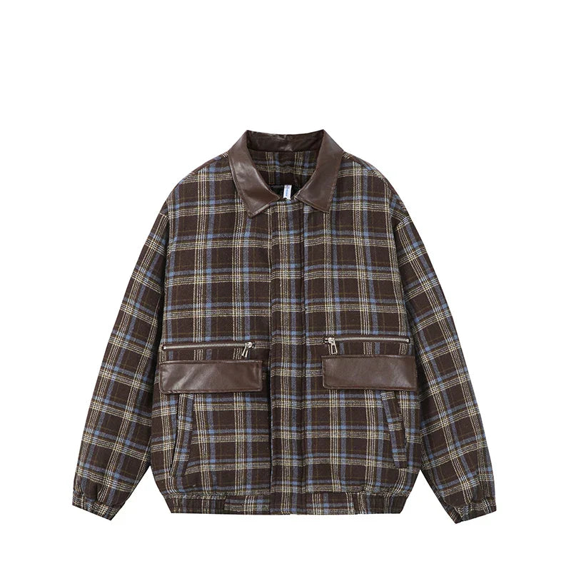 Karierte Windbreaker-Jacke aus Wolle für Damen