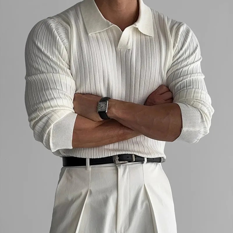 Retro Knit Striped Polo T-Shirt