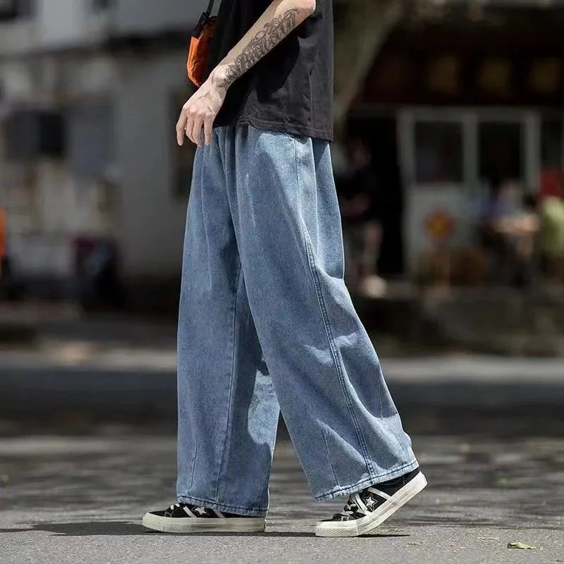 Pantalones de mezclilla de pierna ancha de corte holgado