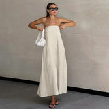 Maxivestido de lino sin tirantes y con cuello halter